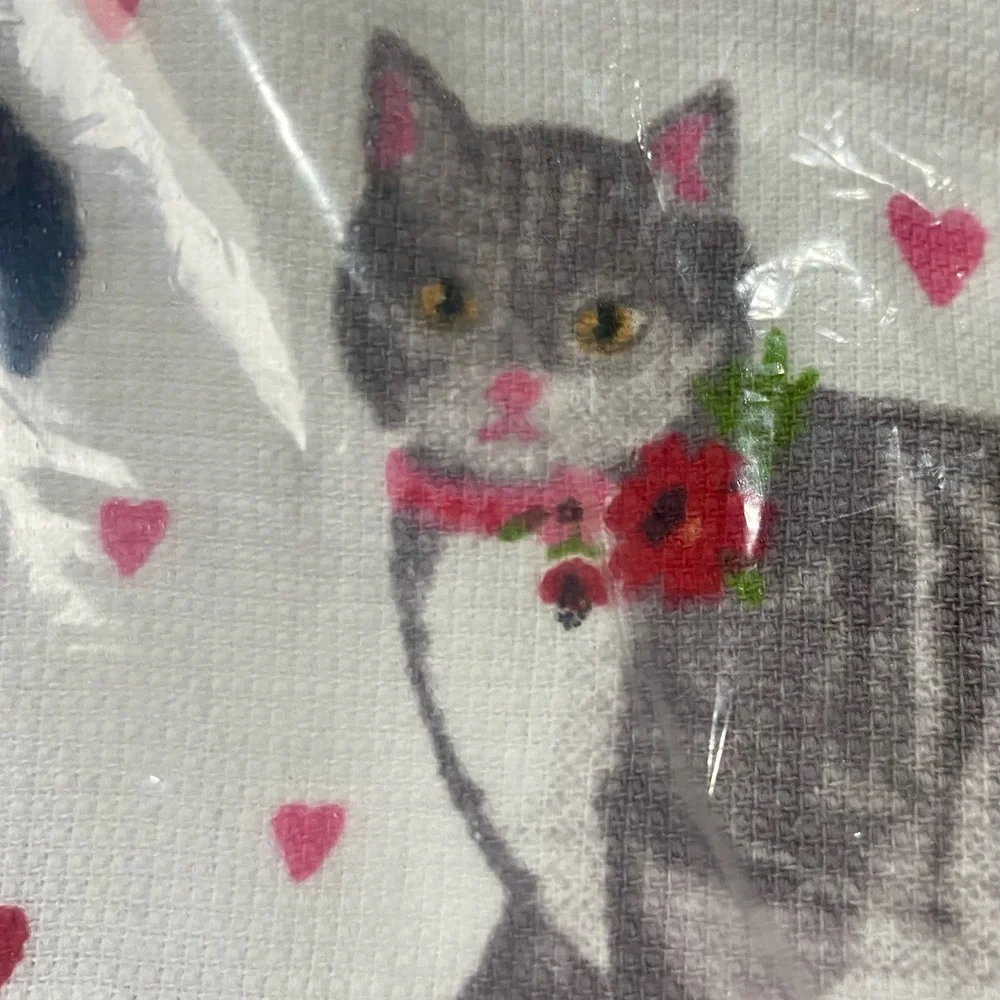 Humane Society Cats Kittens Pets Floral Hearts White Red Kitchen Towel Set of 3 - Picture 4 of 9